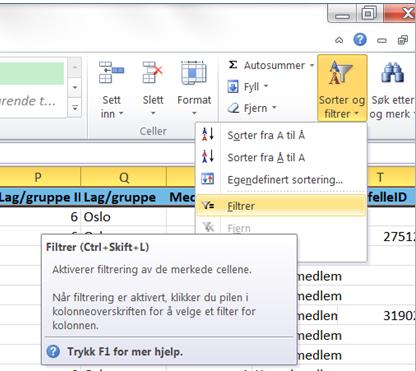Når du lagrer lønner det seg å velge excelformat, fremfor csv formatet. Det gjør fletting lettere. Bruk av filter i EXCEL Filter er en nyttig funksjon. Som er enkel å bruke.