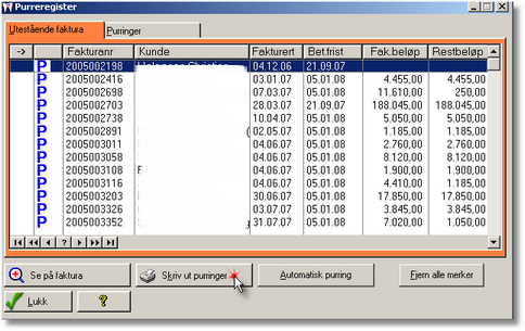 Referanse ordre/fakturering 37 Purring av alle faktura hvor innbetalingsfristen er utløpt 1. Det finnes automatiske rutiner for purring av ubetalte faktura.