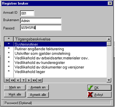 56 5.8 DENTAL2000 - Dokumentasjon Meny System Systemrutiner Under system menyen vil du finne et par system relatert rutiner som: Ansatteregister med tilgangskontroll Register med definisjon av