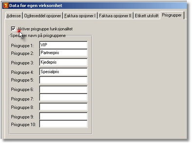 Referanse ordre/fakturering 65 5.11.1 Prisgrupper Funksjonalitet med prisgrupper er kun tilgjengelig i MVA versjon.