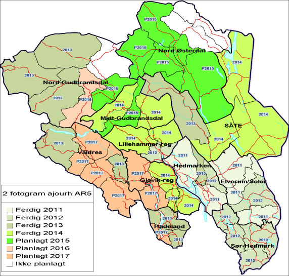 Handlingsplan kartprosjekter 2015-2018(tabell 4.3.1.1-2), inkl estimerte kostnader fordelt på parter. 4.3.1.2 Arealressurskart (AR5) Geovekst-partene er rettighetshavere til FKB-AR5 på lik linje med andre FKB datasett.