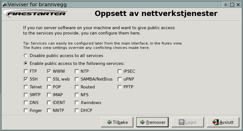 side 16 av 21 Figur 2.4: Konfigurere firestarter Brannmur i drift Firestarter viser en logg over hva som skjer. I figur 2.5 på neste side ser vi hvilke porter som har blitt forsøkt brukt.