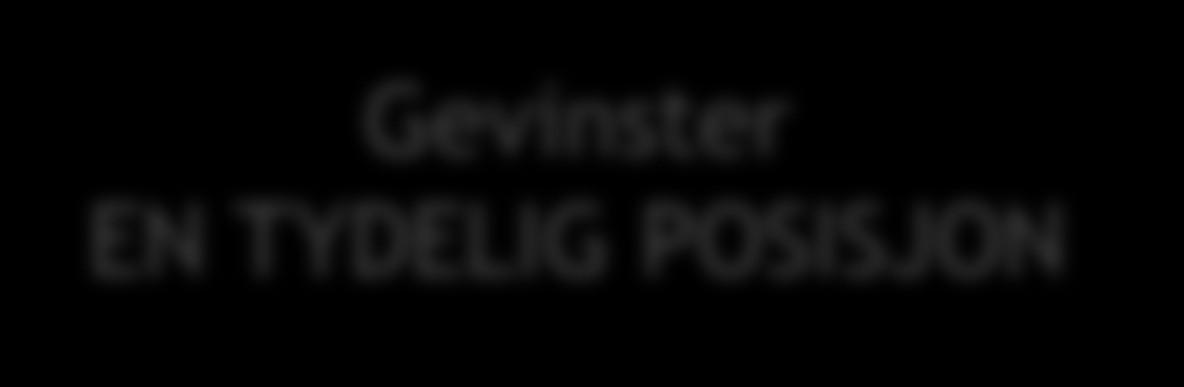 Gevinster EN TYDELIG POSISJON Gevinster 1 Vi blir tydelige på hvem vi er og hva vi står for sammen 2 Vi assosieres med livskvalitet og det fremtidsrettede 3 Vi oppfattes som drivende i regionen fordi