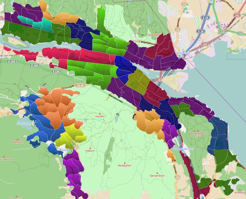 Levekårssoner 1 Aronsløkka Vinnes 1 4 2 23 22 3 24 25 5 9 10 6 11 12 7 13 14 20 8 15 21 17 16 26 18 19 2 Aronsløkka Kjøsterud 3 Aronsløkka Bera 4 Åssiden 5 Øren Landfalløya/Bråtan 6 Øren