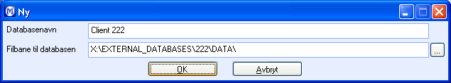 HVORDAN SETTE OPP DITT SYSTEM Slik oppretter du lenke til en ny database 1. Klikk Ny i oversiktsvinduet og skriv inn et Databasenavn.