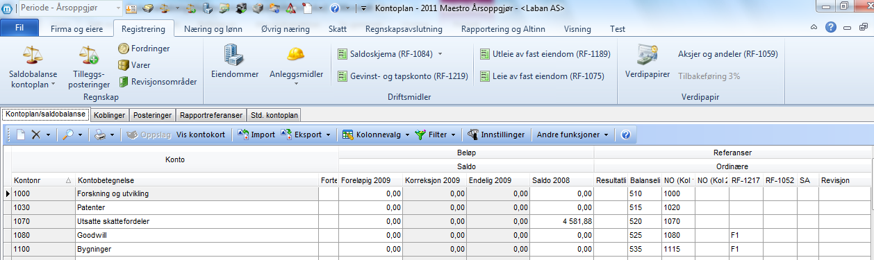 Kontoplanen er bygd opp med følgende felter: Konto Kontonumrene kan bestå av 20 tegn, og kan innholde både