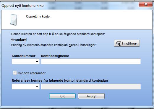 Standardfunksjoner i kontoplanen Opprette ny konto(f5) og Slette konto(f6) Ny konto opprettes ved å klikke på knappen Opprette ny konto.
