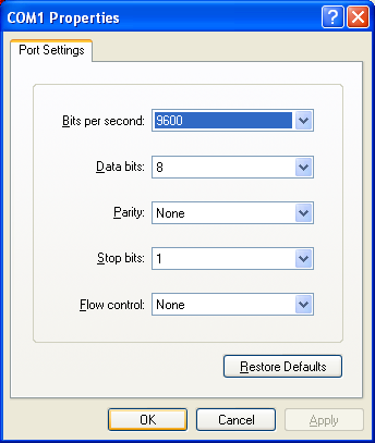 7. Koble fra Hyperterminal (ikke slå av power til modem) og endre setting til følgende: 8.