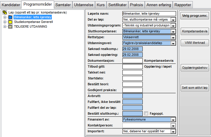 REGISTRERING SAMTALER REALKOMP.VURDERING OPPLÆRING DOKUMENTASJON RYDDING VEDL.