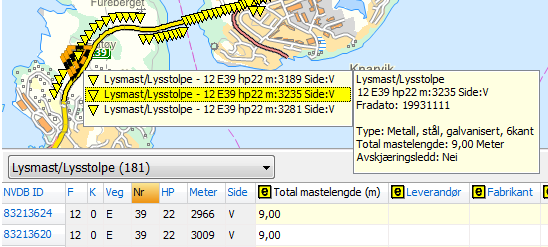 Der flere objekter er plassert samme sted, oppå hverandre, vises de i en tabell ved siden av faktaboksen (Figur 12).