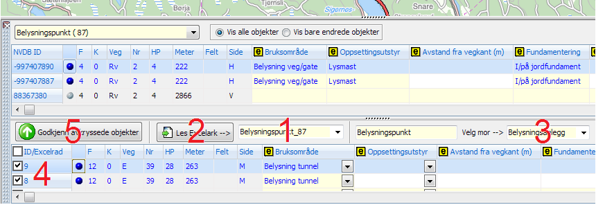 7.7 Innlesning av data fra Excel-regnearket Når du klikker på knappen og for å importere data, viser NVDB 123 fram et vindu der du skal velge importskjemaet (Excel-filen) som du har gjort i stand.