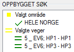 Figur 45: Du kan ta med deg en avgrensning inn i avansert hvor, i form av et kartutsnitt (polygon), et område (f.eks. fylke) eller håndplukkede vegreferanser. 10.