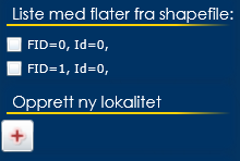 I kartvinduet kan du registrere en ny lokalitet ved å opprette en geometri ved tegning eller opplasting av shape-fil.