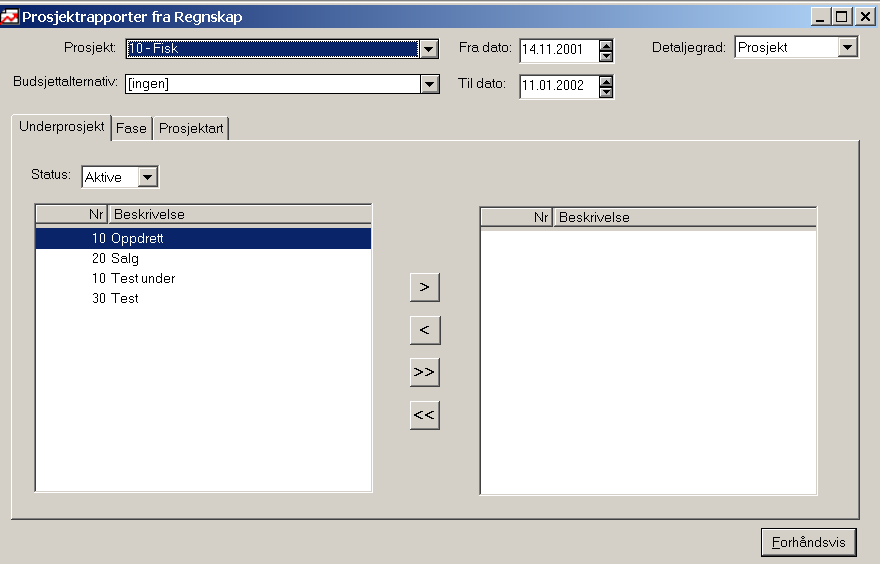 7 RAPPORTER 7.1 Filtrering av prosjekter For å lette utvelgelsen av riktig prosjekt bl.annet ved utskrift av rapporter, er det nå laget filtrering.