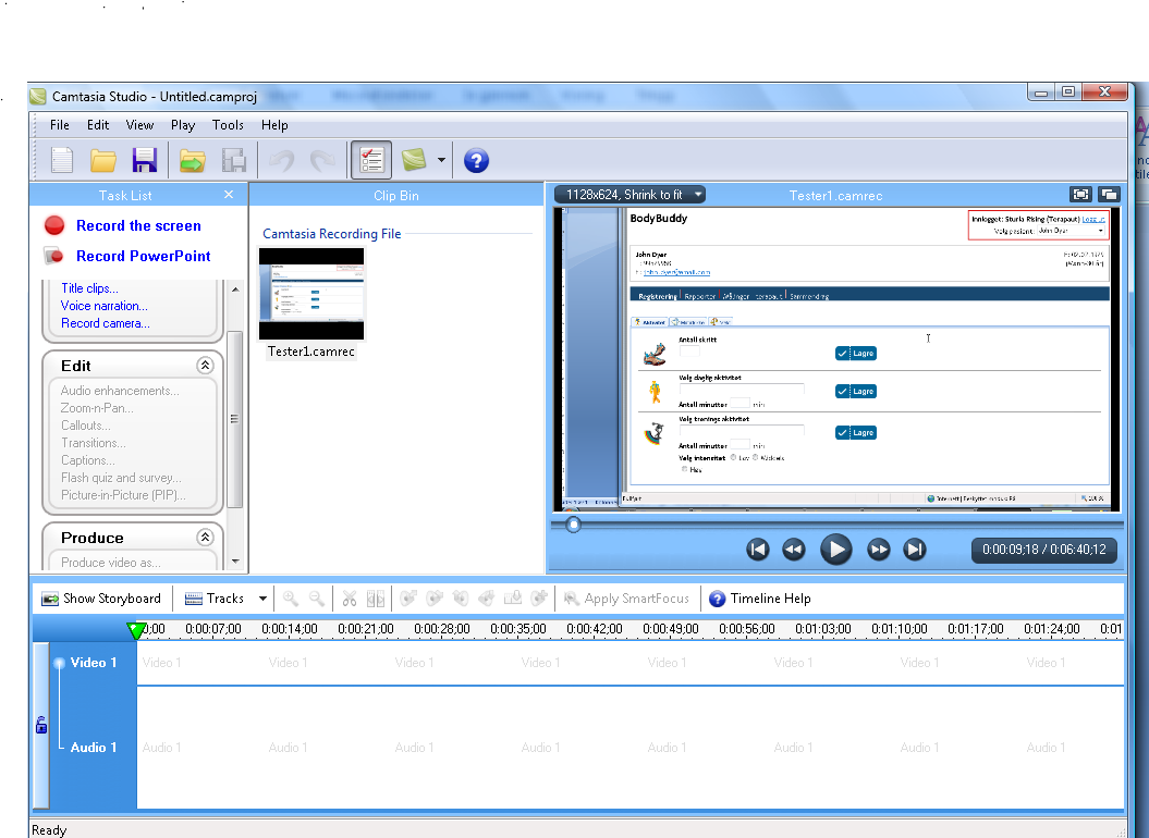 Til denne testen er det brukt en software som heter Camtasia studio v 6.0 fra TechSmith.