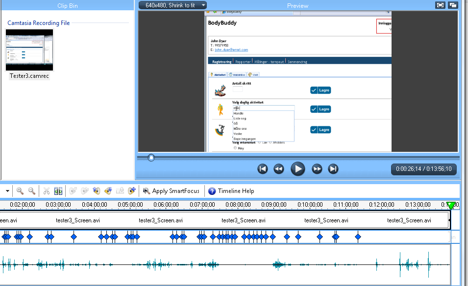 Slik ser det ut når en spiller av en test fil fra Camtasia 7.10.2 Heuristisk evaluering En alternativ måte til bruketesting er en heuristisk evaluering.