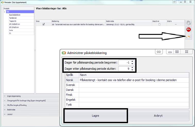 Legg inn beskrivelse på stengningsperioden slik at gjesten ser i web-bookingen hva denne stengningsperioden gjelder.