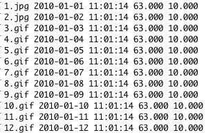 Figur 4.6: Denne informasjonsfilen legges på serveren sammen med bildefilene. Første feltet er navnet på bildet nå deretter følger dato med tid, lengdegrad og breddegrad. 4.4 3D-fremvisning 4.4.1 Krav Til å begynne med hadde vi noen enkle krav til hva vi ønsket Mulighet for å vise bilder på en tredimensjonal jordklode.