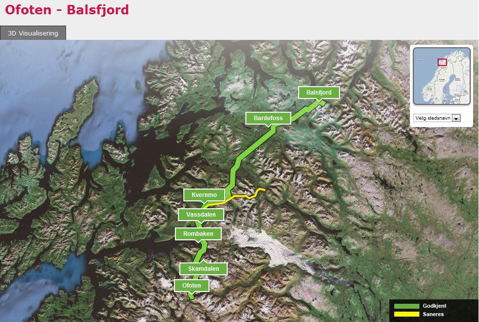 Ny 420 kv ledning Ofoten Balsfjord - prosjektomfang Trase: 153 km =