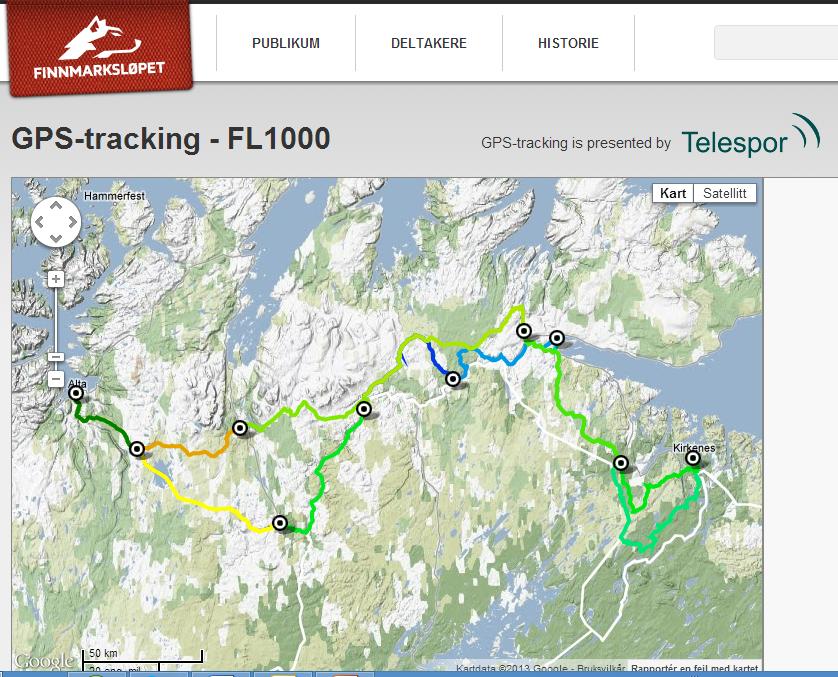 Finnmarksløpet 2013 Alle hundespannene bringer med seg en Telespor GSM Tracker «Etter at vi