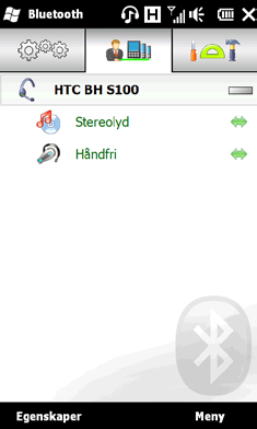 Kapittel 10 Bluetooth 205 1 2 1 Den doble pilspissen som vises til høyre for en tjeneste, angir at tjenesten er koblet til headsettet.