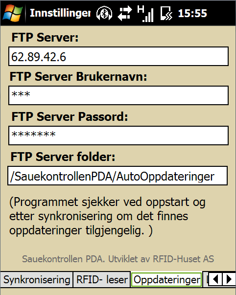 Innstillinger Programvalget finnes nede til venstre under hovedmenyen. Her gis dumulighet til å endre på forskjellige systeminnstillinger. Webservice adresse Det er mulig å endre URL til webservice.