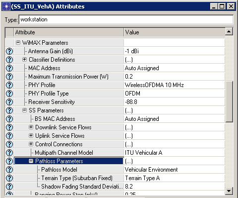 Figur 5.2-1: Kanalmodell konfigurasjon i OPNET. Shadow Fading margin er valgt i funksjonen av analyser gjort over ulike Multipath og Pathloss modeller ved hjelp av Matlab, se figur B-6. 5.3.