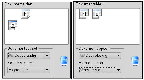 Ved å endre valget for Dokumentoppsett fra Enkeltsidig