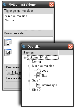 Bruk av Oversikt funksjonen I et dokument med mange sider og side-elementer kan det være vanskelig å finne igjen de enkelte elementene.