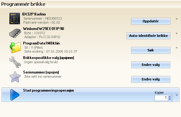 Batronix Prog-Express Brukermanual 11 PROGRAMMÉRE BRIKKE Menyvalget Programmér brikke gir deg et optimalt utgangspunkt for å programmere data fra en kilde som f.eks.