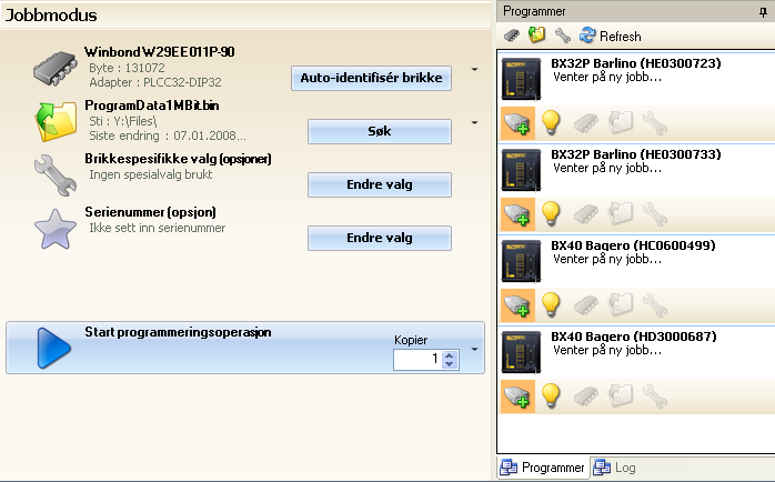 14 Batronix Prog-Express Brukermanual B JOBBMODUS Jobbmodus brukes for å programmere flere brikker simultant ved hjelp av flere programmeringsenheter.