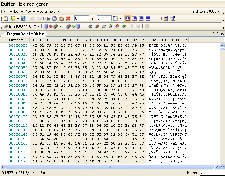 Batronix Prog-Express Brukermanual 23 HEX-REDIGERER Hex-redigereren brukes for å vise og redigere binære data.