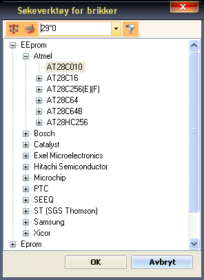 34 Batronix Prog-Express Brukermanual B SØKEVERKTØY FOR BRIKKER Søkeverktøyet for brikker kan aktiveres fra flere ulike deler av programmet, eksempelvis via dialogboksen for Programmér brikke.