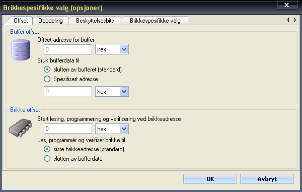 36 Batronix Prog-Express Brukermanual B BRIKKESPESIFIKKE VALG VALG AV OFFSET BUFFER OFFSET Offset-adresse for buffer lar deg spesifisere ved hvilken adresse lesing av fildata starter på ved en