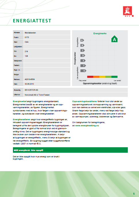 energibehov: 82* kwh/m2/år Beregnet