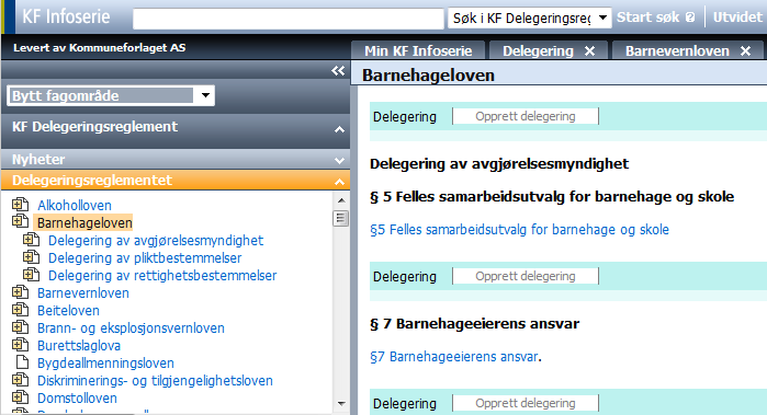 BRUKERVEILEDNING TIL KF DELEGERINGSREGLEMENT KF Delegeringsreglement består av et verktøy til å legge inn delegeringer og en nettside hvor delegeringen vises.