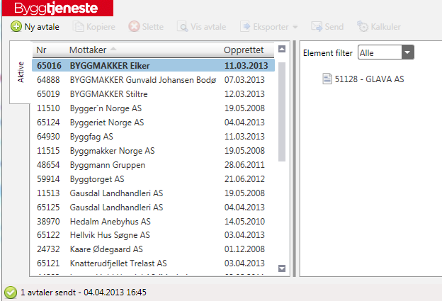 Marker avtalen som skal sendes og trykk på Send-knappen En ny dialogboks vises, trykk på Send-knappen.