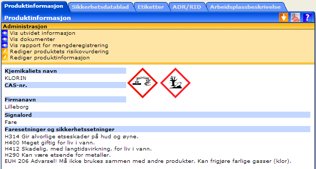 I tillegg vises oversikt over andre lokasjoner som benytter aktuelt produkt innenfor lokasjonstilgangen til innlogget bruker.