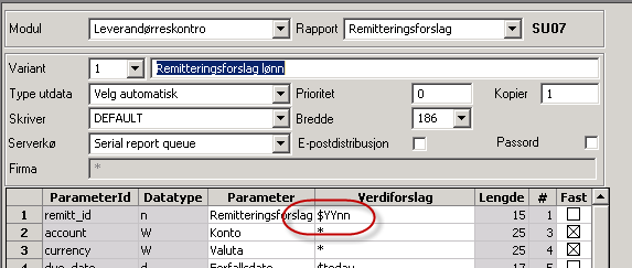 Oppsett rapportvariant SU07 Når man setter opp verdiforslaget $YYnn i SU07 så vil systemet bruke telleren hvor vi