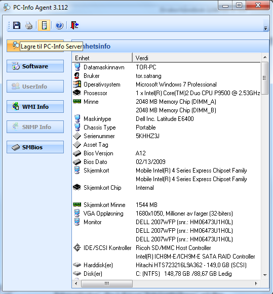 Ulike metoder for å hente inn data til PC-Info 1. PC-Info Agent fra server. Kjøres på den enkelte arbeidsstasjon manuelt eller via login-script. Danner en DAT-fil som hentes inn i PCINFO.MDB.