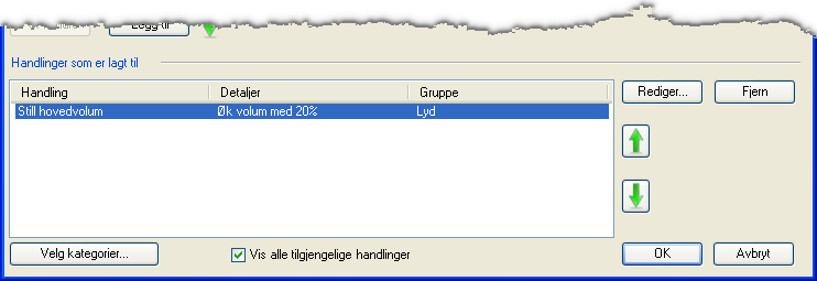 Lage egne paneler 149 Legger du til forskjellige handlinger, vises det forskjellige dialogbokser her. 7.