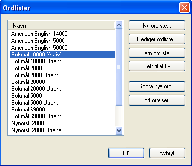 Verktøy 303 Det er bare én ordliste som kan være aktiv om gangen. Sett aktiv ordliste Det viktigste alternativet er kanskje å sette aktiv ordliste, for Communicator bruker bare én ordliste om gangen.