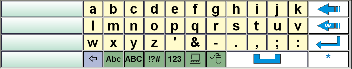 Innstillinger 325 QWERTY- og ABC-tastaturoppsett Brukere som fint kan håndtere en mus, styrekule eller styrepinne, eller brukere med pekeskjerm eller hodemus og som synes det er enklere å