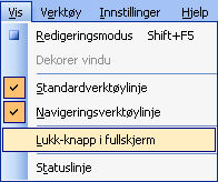 34 Komme i gang Menyer i Kjør visning Hvis et panel i Kjøremodus kjøres på hele skjermen, vises ikke menyfeltet. Du kan trykke F10 for å vise menyfeltet.