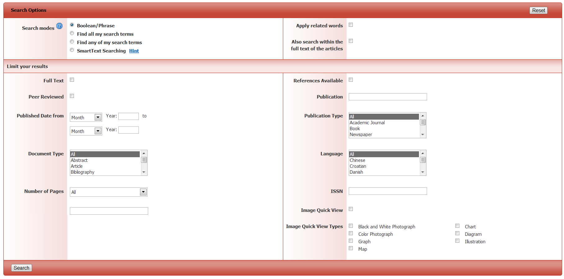 Modul: Search Options Klikk symbolet spørsmålstegn ved siden av en funksjon [her Search modes] og få hint og svar på hvordan denne funksjonen fungerer.