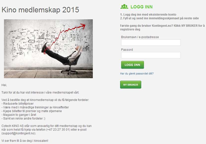 Påmeldinger Nå når du har satt opp ditt første Kontingent skal vi ta en rask titt på hvordan en påmelding ser ut for et medlem: NO 982 111 986 MVA Her må man først lage seg en ny bruker, og gjør