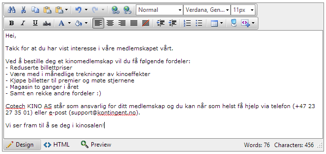 Innhold NO 982 111 986 MVA Under dette trinnet får man opp en tekstbehandler, som er gjenkjennelig med den man får i Word.