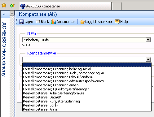 Husk alltid å lagre Blank nullstiller registreringen Nummeret under navnet er ditt ressursnummer Velg