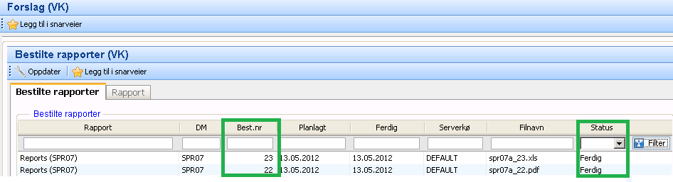 Rapportkommentar Du kan selv velge om du vil legge inn en kommentar som vil fremkomme i rapporten. Rapporten kan bestilles i PDF format og/eller i Excel. Trykk på for PDFformat og for Excel-format.