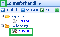 2. Skjermbildet forslag For å legge inn forslag må du åpne hovedskjermbildet Forslag. Dette gjøres ved å klikke på symbolet under mappen Forhandling i menyen. Klikk på symbolet for å minimere menyen.